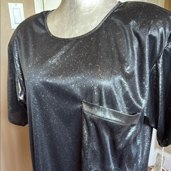 Vintage Gianna Women’s Black Silver metallic look Oversized Short Sleeve Top M - Picture 3 of 17